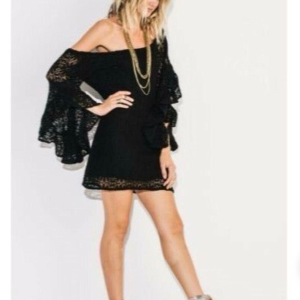 Jen's Pirate Booty Black One-Shoulder Lace Mini with Flared Sleeve